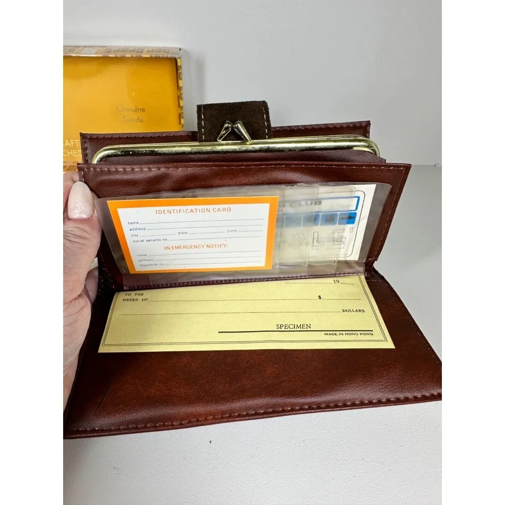 NEW! Leathercraft Framed Check-Mate Clutch Genuine Suede Brown/Dark‎ Brown